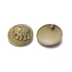 Iron Pendants, Flat Round with Elephant, Antique Bronze, 45x10mm, Hole: 5.5mm(IFIN-E750-02AB)
