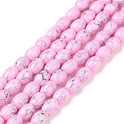Baking Painted Drawbench Glass Bead Strands, Oval, Pearl Pink, 8x6~6.5mm, Hole: 1mm, about 100pcs/strand, 31.4 inch(GLAD-S080-6x8-80)