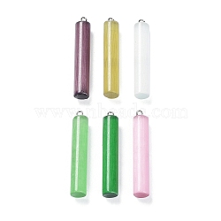 Cat Eye Big Pendants, with Platinum Tone Iron Loops, Column Charms, Mixed Color, 53.5x10mm, Hole: 2mm(G-C034-11)
