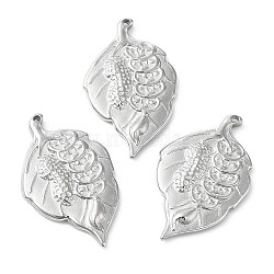 304 Stainless Steel Pendants, Leaf with Peanut Charm, Stainless Steel Color, 25x15.5x2.5mm, Hole: 1mm(STAS-R122-01P)