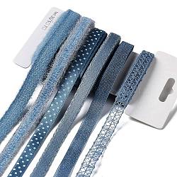 18 Yards 6 Styles Polyester Ribbon, for DIY Handmade Craft, Hair Bowknots and Gift Decoration, Blue Color Palette, Steel Blue, 3/8~1/2 inch(10~12mm), about 3 yards/style(SRIB-C001-F01)