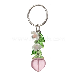 Fruits & Leaf Acrylic Pendant Keychain, with Iron Keychain Ring, Peach, 7.5cm(KEYC-JKC00680-04)