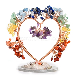 Natural Mixed Stone Chips Heart Tree Decorations, Copper Wire Feng Shui Energy Stone Gift for Women Men Meditation, 150x150mm(PW-WG86934-08)