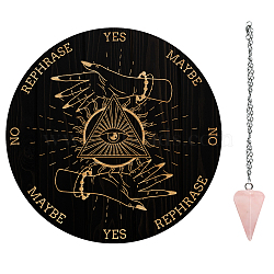 AHADERMAKER 1Pc Wood Pendulum Board, 1Pc 304 Stainless Steel Cable Chain Necklaces, 1Pc Natural Rose Quartz Stone Pendants, for Witchcraft Wiccan Altar Supplies, Triangle Pattern, Board: 200x4mm(DIY-GA0005-20D)