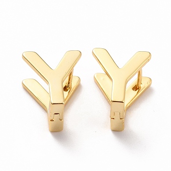 Initial Hoop Earrings for Women, Golden Letter Brass Earrings, Letter.Y, 12x11x9.5mm, Pin: 0.8mm