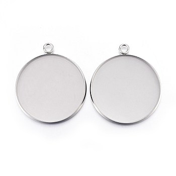 304 Stainless Steel Pendant Cabochon Settings, Plain Edge Bezel Cups, Flat Round, Stainless Steel Color, Tray: 30mm, 36.5x32x2mm, Hole: 3mm