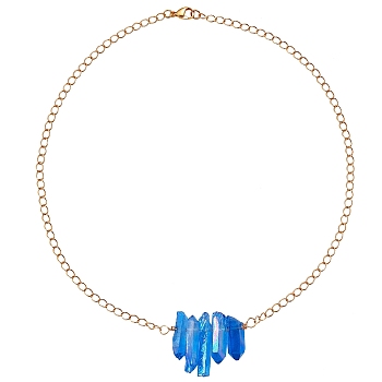 Irregular Natural Quartz Crystal Beads Pendant Necklace for Wonen, Golden, 16-7/8 inch(43cm)