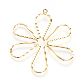 Brass Big Pendants, Nickel Free, Real 18K Gold Plated, Flower, 55~59x49x1mm, Hole: 2.5mm