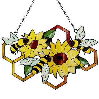 Flower Acrylic Wall Hanging Decoration, for Garden Home Decoration, Bees, 200x150mm