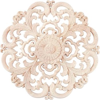 1Pcs Rubber Wooden Carved Decor Applique, for Home Furniture Corner Decorations Accessories, BurlyWood, 240x240x9mm, 1pc