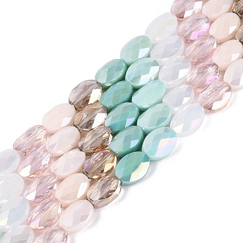 Electroplate Imitation Jade & Opaque & Transparent Glass Beads Strands, Mixed Styles, Oval, AB Color Plated, Faceted, Turquoise, 10.5~11x8x5mm, Hole: 1.2~1.4mm, about 32~36pcs/strand, 13.98~15.91 inch(35.5~40.5cm)