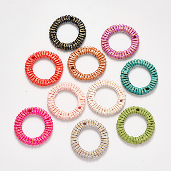 Resin Pendants, Imitation Woven Rattan Pattern, Ring, Mixed Color, 40x38.5x5mm, Hole: 2mm