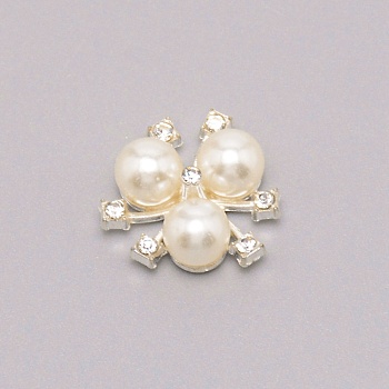 Alloy Cabochons, with Crystal Rhinestone & ABS Plastic Imitation Pearl, Flower, Silver, 20x20.5x8.5mm