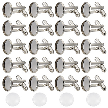 DIY Blank Dome Cufflinks Making Kits, Including Brass Cufflinks, Glass Cabochons, Platinum, 40Pcs/box