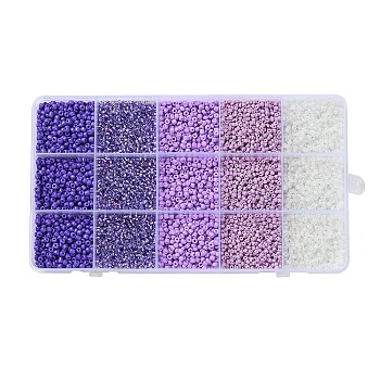 DIY 15 Grids ABS Plastic & Glass Seed Beads Jewelry Making Finding Beads Kits, Rondelle, Medium Orchid, 2~4.5x1.5~4.5mm, Hole: 0.8~1.2mm