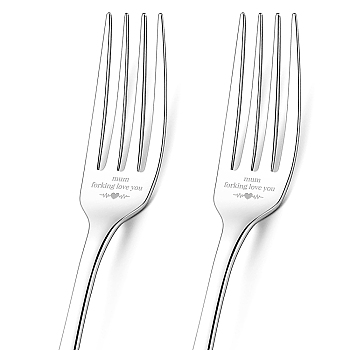 Globleland 1 Set 2Pcs 304 Stainless Steel Fork, Word, with 1Pc Coated Paper Cutlery Storage Box, Heart Pattern, 200x24mm
