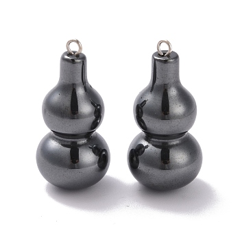 Non-magnetic Synthetic Hematite Pendants, with Platinum Tone Iron Loops, Gourd, 31x14.5mm, Hole: 1.8mm