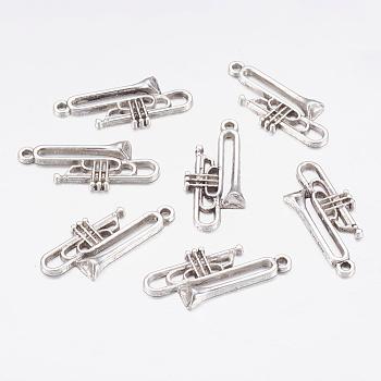Alloy Pendants, Lead Free and Cadmium Free, Trumpet, Antique Silver, 35x15x3.5mm, hole: 2mm