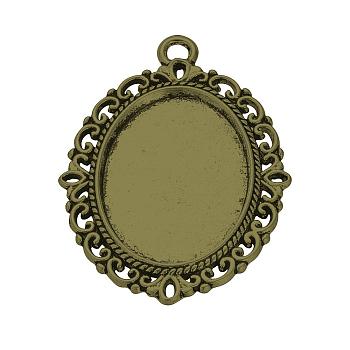 Tibetan Style Alloy Pendant Cabochon Settings, Oval, Cadmium Free & Nickel Free & Lead Free, Antique Bronze, Tray: 25x18mm, 39x29x2mm, Hole: 2.5mm, about 220pcs/1000g