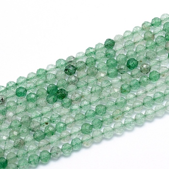 Natural Green Strawberry Quartz Beads Strands, Faceted, Round, 4mm, Hole: 0.6mm, about 110pcs/strand, 15.16 inch(38.5cm)