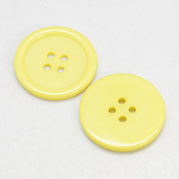 Resin Buttons, Dyed, Flat Round, Yellow, 28x3mm, Hole: 2mm, 98pcs/bag