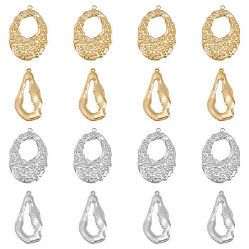 16Pcs 4 Style 304 Stainless Steel Pendants, Textured, Teardrop Charm, Golden & Stainless Steel Color, 33~36x18~22x2mm, Hole: 1.2~1.5mm, 4pcs/style