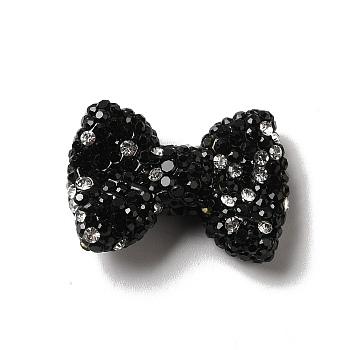 Polymer Clay Rhinestone Beads, Bowknot, Black, 21.5~22mmx30mmx9.5~10.5mm, Hole: 1.8mm