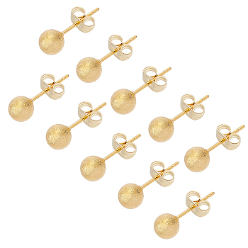 Unicraftale 304 Stainless Steel Ear Studs, Hypoallergenic Earrings, Textured, with Ear Nuts, Round, Golden, 18x6mm, Pin: 0.7mm, 20pairs/box