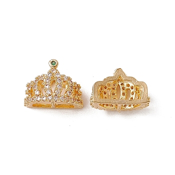Brass Micro Pave Cubic Zirconia Charms, Crown Charm, Real 18K Gold Plated, 9x11.5x7mm, Inner Diameter: 4x3.5mm