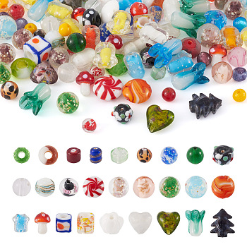 Handmade Lampwork Beads, Assorted Shapes, Mixed Color, 4~20x4~20mm, Hole: 1~2.5mm, 200pcs/box