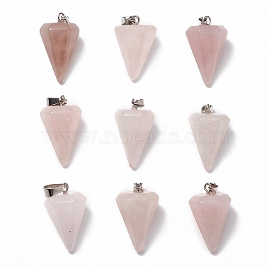 Cone/Spike/Pendulum Natural Rose Quartz Stone Pendants(G-R278-82)-2