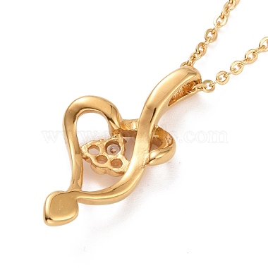 Vacuum Plating 304 Stainless Steel Heart Pendant Necklace with Clear Cubic Zirconia for Women(NJEW-G019-05G)-2