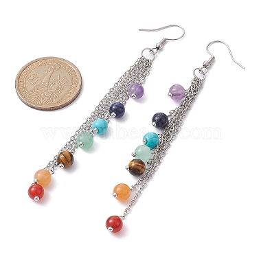 Chakra Natural & Synthetic Mixed Gemstomne Beaded Dangle Earrings(EJEW-JE05427-01)-3