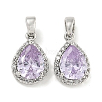 Brass with Cubic Zirconia Charms, Cadmium Free & Nickel Free & Lead Free, Teardrop, Plum, Platinum, 14.5x9.5x4.5mm, Hole: 5x3mm(KK-Q820-10P)