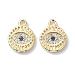 Brass Micro Pave Cubic Zirconia Pendants, Flat Round & Evil Eye Charms, Real 18K Gold Plated, 12x10x2mm, Hole: 1.2mm(KK-A194-02G)
