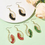 Glass Braided Beads Dangle Earrings, Teardrop, with 304 Stainless Steel Earring Findings, Golden, Mixed Color, 59.5x21.5mm(EJEW-MZ00746)