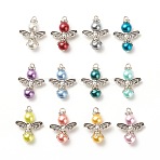Baking Paint Pearlized Glass Pearl Pendants, with Tibetan Style Alloy Beads and Rhinestone Spacer Beads, Angel, Mixed Color, 28.5x21.5x8mm, Hole: 2.5mm, 12pcs/set(PALLOY-JF01576)