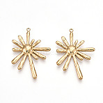 304 Stainless Steel Pendants, Sun Charm, Real 14K Gold Plated, 32.5~33x23x3mm, Hole: 1.4mm(STAS-T064-62G)