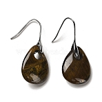 Natural Tiger EyeTeardrop Dangle Earrings, Rack Plating Platinum Brass Earrings, Cadmium Free & Lead Free, 41.5~42x18mm(EJEW-I315-02P-05)