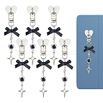 6Pcs Alloy & Acrylic Bowknot Pendant Decorations, with Iron Cell Phone Holder Stand and Alloy Swivel Clasps, Platinum, Black, 129mm(HJEW-DC00160)