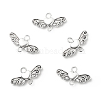 Tibetan Style Alloy Heart with Wing Connector Charms, Antique Silver, 13x23.5x4mm, Hole: 2.5mm(PALLOY-JF01773)