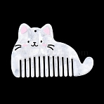 Printed Cellulose Acetate(Resin) Big Pendants, Cat Shape Comb Charm, White, 38x55.5x2.5mm(RESI-F070-02A)