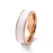 Enamel Grooved Line Finger Ring, Rose Gold 201 Stainless Steel Jewelry for Women, White, Inner Diameter: 17mm(RJEW-I089-43A)