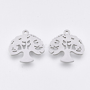 201 Stainless Steel Pendants, Laser Cut Pendants, Tree, Stainless Steel Color, 17x17x1mm, Hole: 1.4mm(STAS-T044-131P)