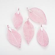 Electroplated Natural Leaf Big Pendants, with Iron Findings, Rose Gold Plated, 50~80x20~35x1mm, Hole: 3x6mm(IFIN-Q119-03I)