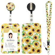 Flower Pattern ABS Plastic ID Badge Holder Sets, include Lanyard and Retractable Badge Reel, ID Card Holders with Clear Window, Rectangle, Gold, 110x69x5.5mm(AJEW-WH0368-17B)