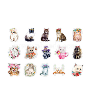 30Pcs 15 Styles Kitten Theme PET Plastic Cartoon Stickers, Self-adhesive Waterproof Decals, for Suitcase, Skateboard, Refrigerator, Helmet, Mobile Phone Shell, Mixed Color, 50x45mm, 2pcs/style(ANIM-PW0002-40D)