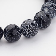Gemstone Beads Strands, Natural Crackle Agate, Dyed, Faceted, Round, Grade A, Black, Size: about 13~14mm in diameter, hole: 2.5mm, about 28pcs/strand(X-G-A005-1)