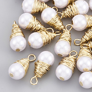 ABS Plastic Imitation Pearl Pendants, with Brass Wire, teardrop, Real 18K Gold Plated, 17.5~19x8x8mm, Hole: 2~3mm(KK-T035-68)