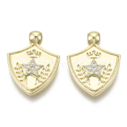 Brass Micro Pave Cubic Zirconia Pendants, Nickel Free, Chevron, Real 16K Gold Plated, Clear, 25x19x5mm, Hole: 2.5mm(ZIRC-N039-042-NF)